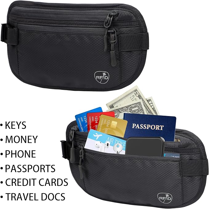 Money Belt, Hidden Travel Wallet for Passport, RFID Blocking Passport Pouch, Passport Holder for Travel, Undercover Fanny Pack(Black) - Image 3