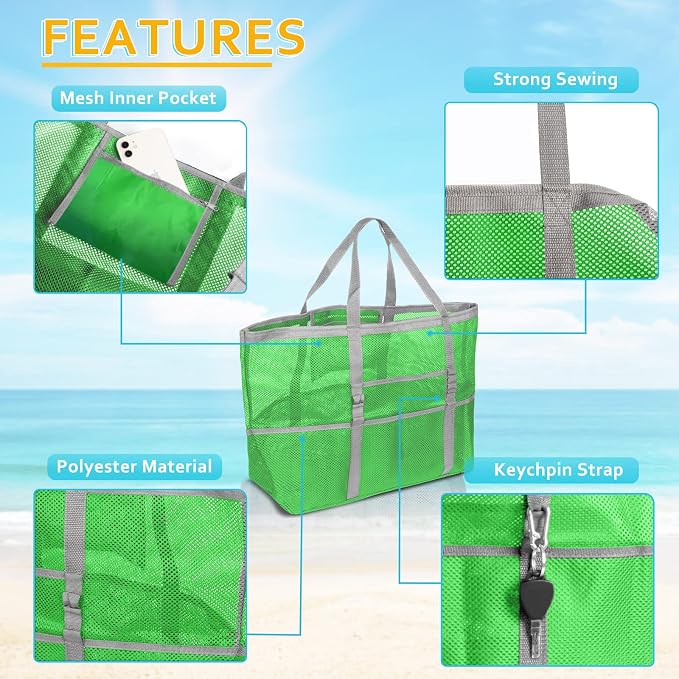 SRISE Mesh Beach Bag - Large Beach Tote Bag for Family Beach Bag for Toys & Vacation Essentials - Image 4