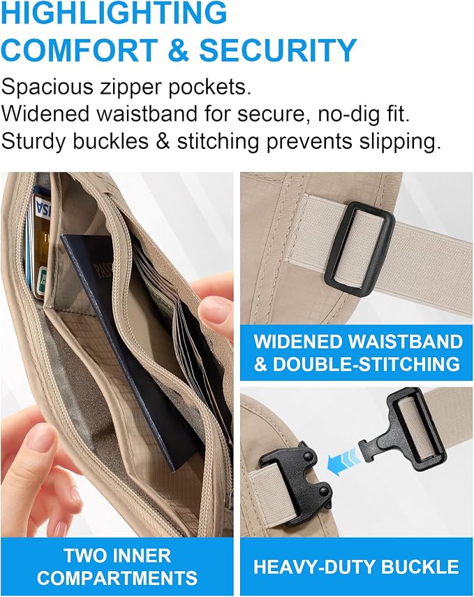One RFID Blocking Sweat Proof Slim Hidden Travel Money Belt, One RFID Blocking Travel Bra Wallet - Image 5