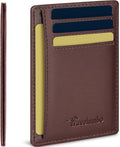 Travelambo 100% Genuine Leather Wallet for Men and Women, Slim Minimalist RFID Blocking Front Pocket Credit Card Holder with Gift Box(Brown 01) by Travelambo