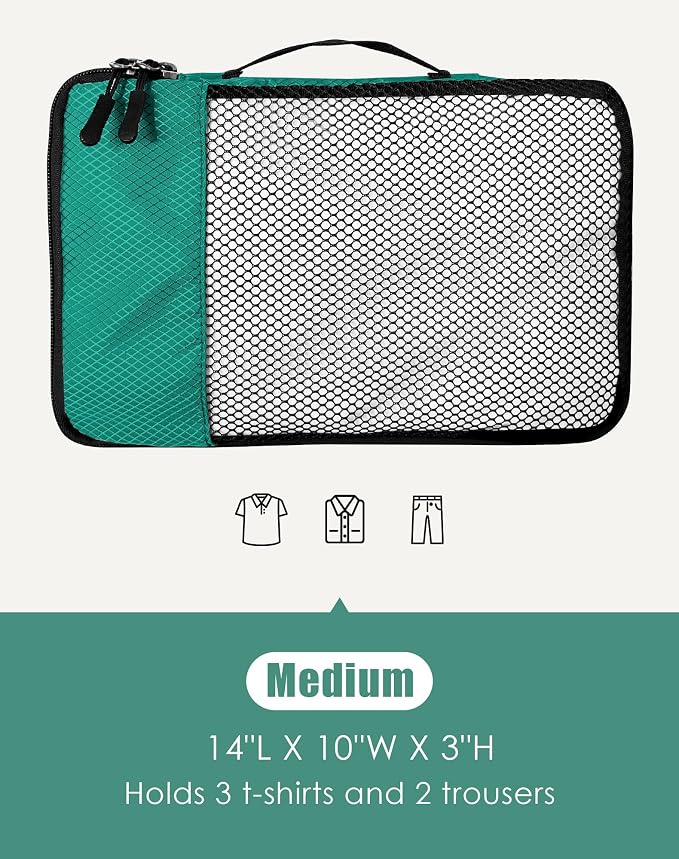 WTREE 4-Piece Packing Cubes Travel Accessories Set for Suitcases - Luggage Organizer Bags with Double Zipper - Mesh Top - Medium - Green - Image 5