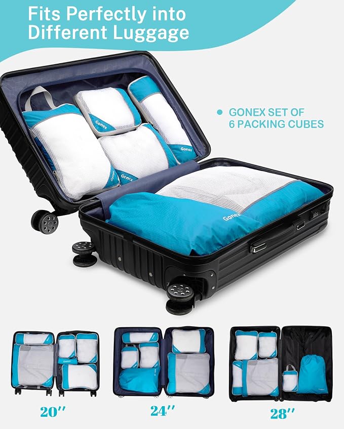 Gonex Compression Packing Cubes for Travel, Mesh Bags Luggage Organizers | Set of 4/5/6/7/10 for Essentials, Extensible, Fits 20"Carry-on Suitcases, See-through Mesh, Double Zipper Compression - Image 5