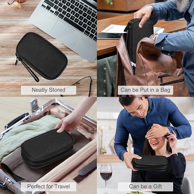 FYY Electronic Organizer, Travel Tech Pouch Bag, Cable Organizer Black | Wrist Strap, Waterproof, Double Layers Portable Electronics Travel Carrying Case for Cord, Charger, Daily Business Trips Use - Image 7