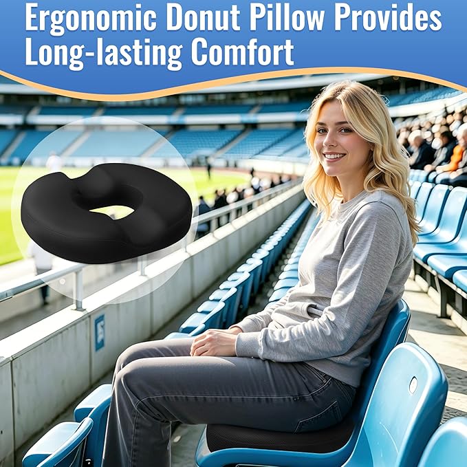 CloudBliss Donut Pillow Stadium Seat Cushion for Tailbone Pain Relief and Hemorrhoids, Memory Foam Seat Chair Cushion, Portable Seat Cushions for Bleachers, Car, Home & Office - Image 3