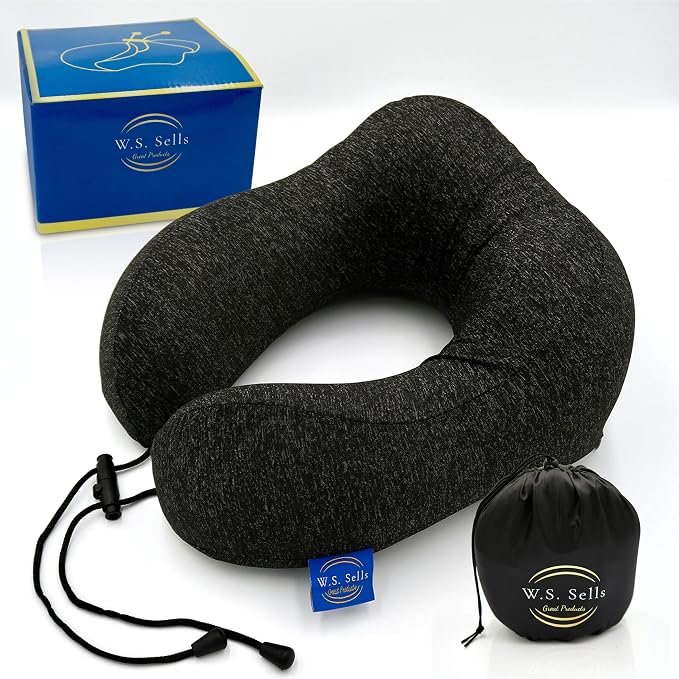 W.S. Sells Travel Neck Pillows for Airplanes - Pure Memory Foam with Ergonomic Design & Breathable Fabric - Travel Pillows for Airplanes & Cars - Set of Travel Essentials with Sleep Mask & Ear Plugs - Image 9