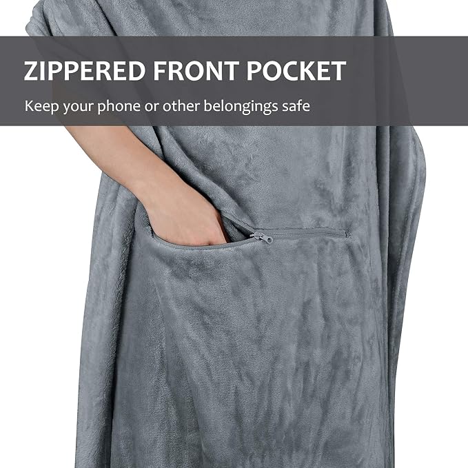 Tirrinia Travel Blanket Pillow - Wearable Airplane Blanket with Feet Pockets for Long Flights, Airplane Accessories Blanket Robe for Women and Men, Gift for Her - Image 4