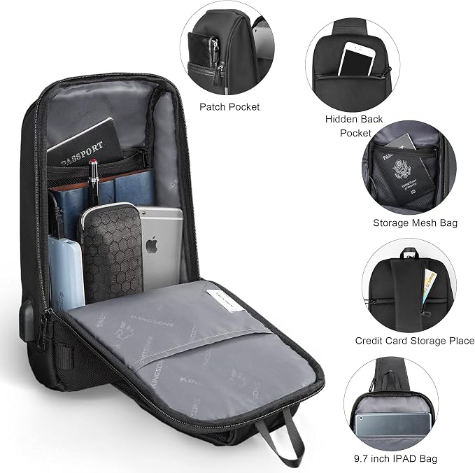 VGOAL Crossbody Bag Sling Bag for Men Sling Backpack Daypack | Waterproof,USB Charge Port,Minimalist,RFID Pocket,9.7 Inch IPad,Anti-theft pocket,Small,Travel Sport Running Hiking - Image 5