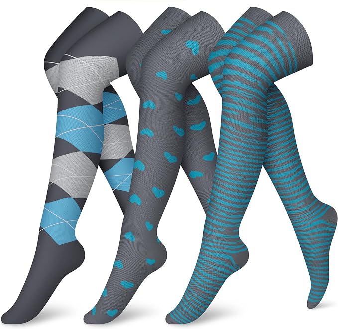 CHARMKING 3 Pairs Thigh High Compression Socks for Women and Men 15-20 mmHg Boost Circulation and All Day Comfort by CHARMKING
