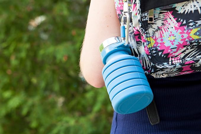 Joie Collapsible Water Bottle On The Go with Carabiner, Expands from 7.5 Ounces up to 16 Ounces, Silicone, Leak-Proof, BPA-Free, Space-Saving for Travel and Hiking, Colors May Vary (Pack of 2) - Image 3