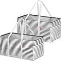 LHZK 2 Pack Extra Large Utility Tote Bag with Metal Wire Frame and the Sides Rinforced, Extra Large Tote Bag with Handle, Reusable Grocery Bags Foldable, Beach Bag, Car Tote, Grey, 26''x15''x13'' by LHZK