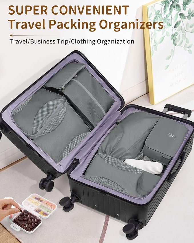 12 Set Compression Packing Cubes, Expandable Suitcase Organizers for Travel Accessories, Lightweight Luggage Organizer Bags, Gray - Image 3