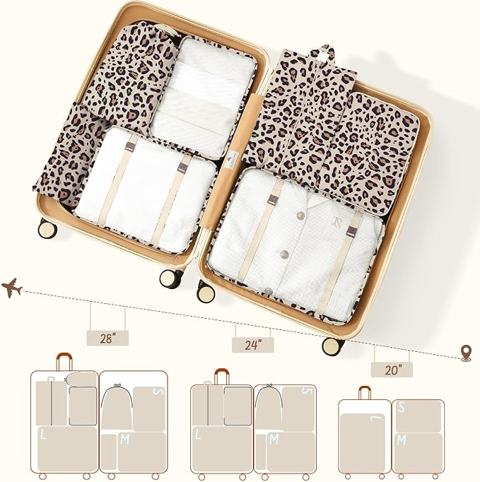 9 Set Packing Cubes for Travel Essentials - Lightweight Carry-On Luggage Organizer Bags with Shoe, Clothes & Laundry Bags for Airplane, Family & Business Travel, Leopard print - Image 3