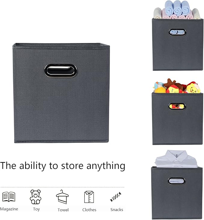 Yunkeeeper storage bins Cubes, Fabric Cube Organizer with Handle, Foldable Cube Bins for Cloth or Accessary Storage, 11x11x11, Set of 6, (Gray) - Image 3