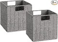 Wicker Storage Basket, Set of 2 Hand-Woven Storage Baskets for Shelves with Handles, Foldable Cube Storage Baskets Bins Organizer 13 inch Large Wicker Baskets for Pantry Bedroom Decor, Grey by Vagusicc
