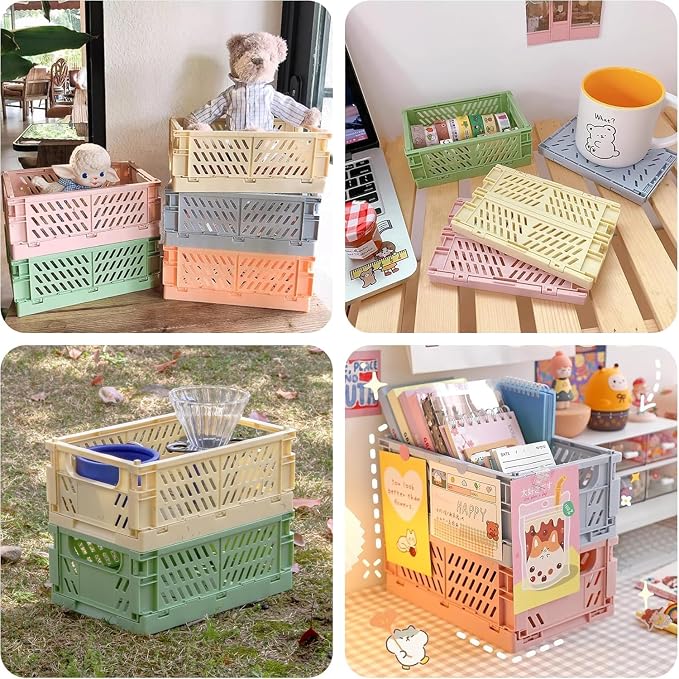 4 Pcs Collapsible Storage Crates, 10x5.9x4 inches Space-Saving Folding Containers, Stackable Plastic Boxes for Home Kitchen Office Bedroom Bathroom, Light Gray - Image 7