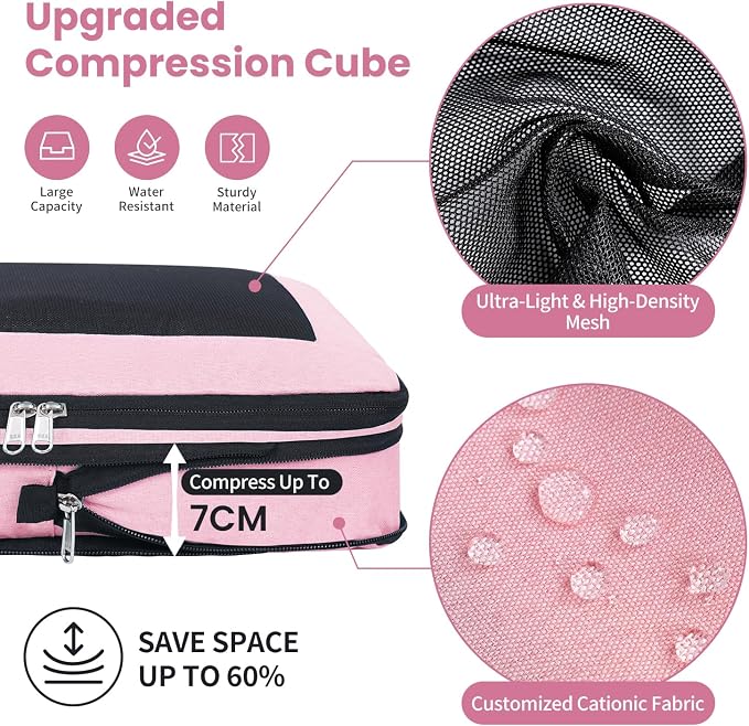 Compression Packing Cubes for Travel, Lightweight Vacation Travel Essentials, Travel Accessories for Suitcase Organizer Bags Set, Durable Luggage Organizer - Image 2