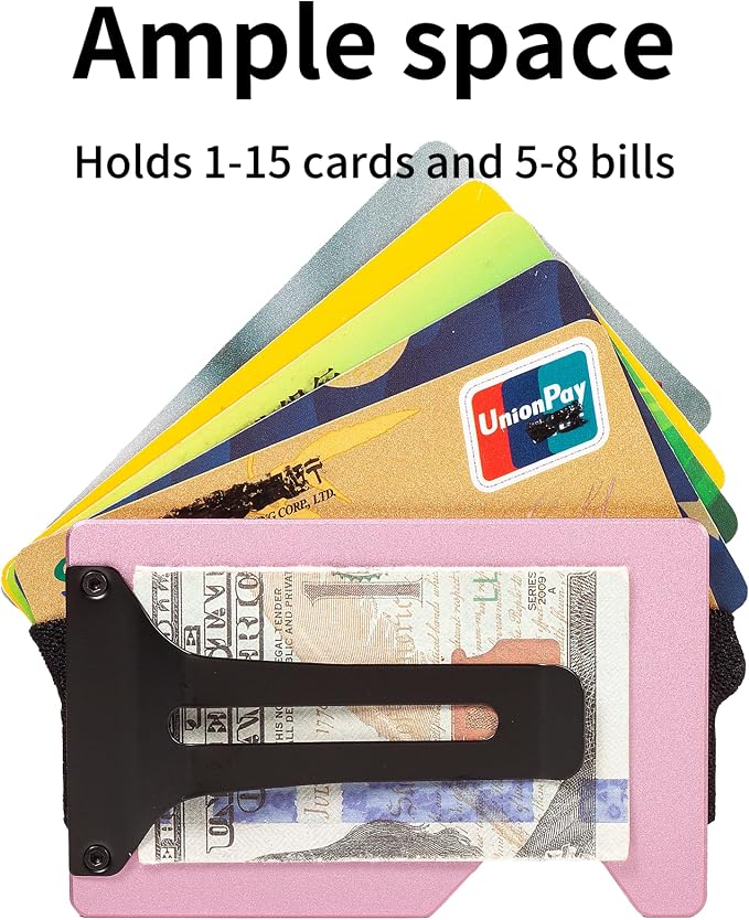Minimalist Wallet for Men, Slim Metal RFID Blocking Wallet Credit Card Holder Money Clip & Cash Strap, Scratch-Resistant Holds 15 Cards,Ideal Gift for Men | Matte Pink - Image 3