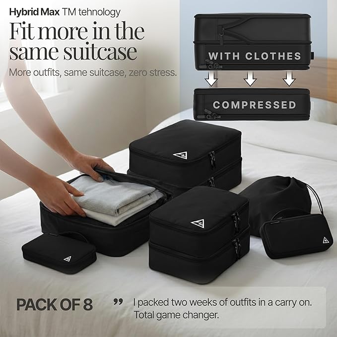 8 pcs Compression Packing Bags Cubes Set with HybridMax Double-Capacity Design - Packing Cubes for Travel Compression to Maximize Limited Luggage Space, Black - Image 5