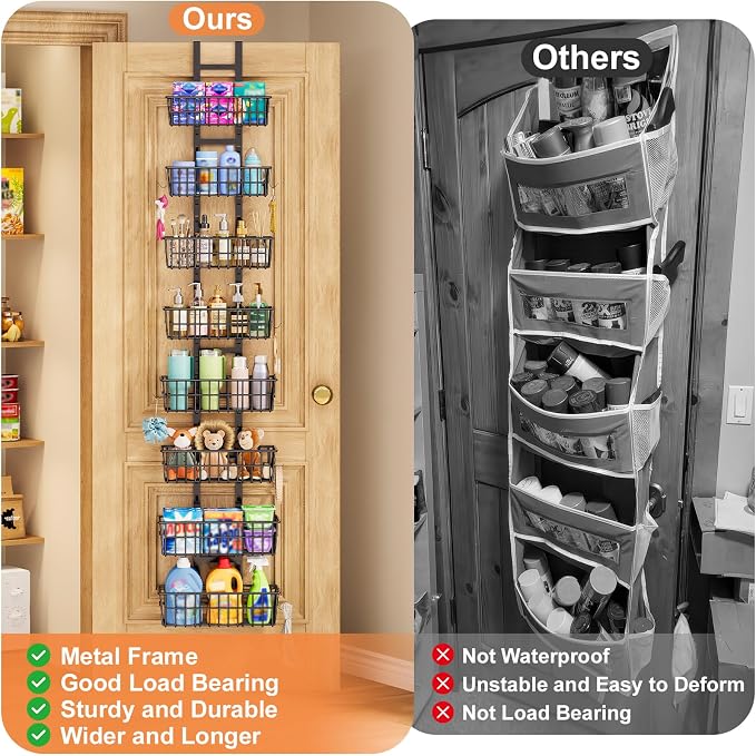 Hongtamoya 8 Tier Over The Door Organizer, Adjustable Hanging Door Organizer with 8 Wire Baskets 6 Hooks, Behind The Door Storage for Pantry Closet Bedroom Bathroom Cabinet Kitchen Laundry Room, Black - Image 3