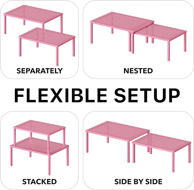 Simple Houseware Expandable Stackable Kitchen Counter Shelf Organizer, Pink, Metal Top, 11.25 in L x 7.9 in W x 5.4 in H | Expandable & Stackable 9" D x 12.75" W x 5.9" H - Image 6