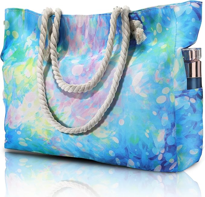Clothirily Beach Bag for Women, Large Beach Tote Bag Waterproof with Zipper | Large Capacity Swim Pool Bag, Inner Pockets, Sandproof Foldable Beach Tote for Travel Essentials by Clothirily