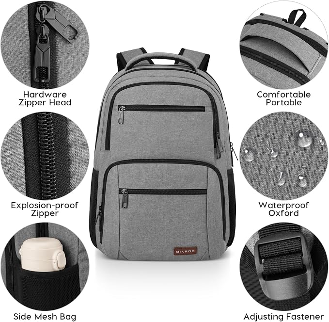 BIKROD Backpack for Men, TSA Travel Backpack, College Backpacks Water Resistant Back Pack, Business Anti Theft Durable Computer Bag Gifts Fits 15.6 Inch Laptop, Grey - Image 2
