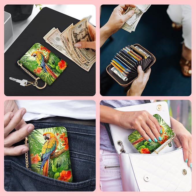 Blusabaca RFID Credit Card Holder Small Women Travel Wallet, Parrot Bird | Removable Keychain, Case with Zipper, Vegan PU Leather, Cash Coin Pocket, Business Accordion Purse, Ladies Female Gift - Image 3