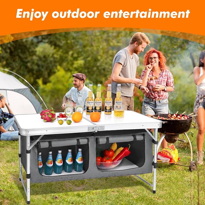 Camp Field Camping Folding Aluminum Table with Adjustable Legs for Outdoor Travel Beach, Backyards, BBQ, Party and Picnic Foldable Table - Image 6