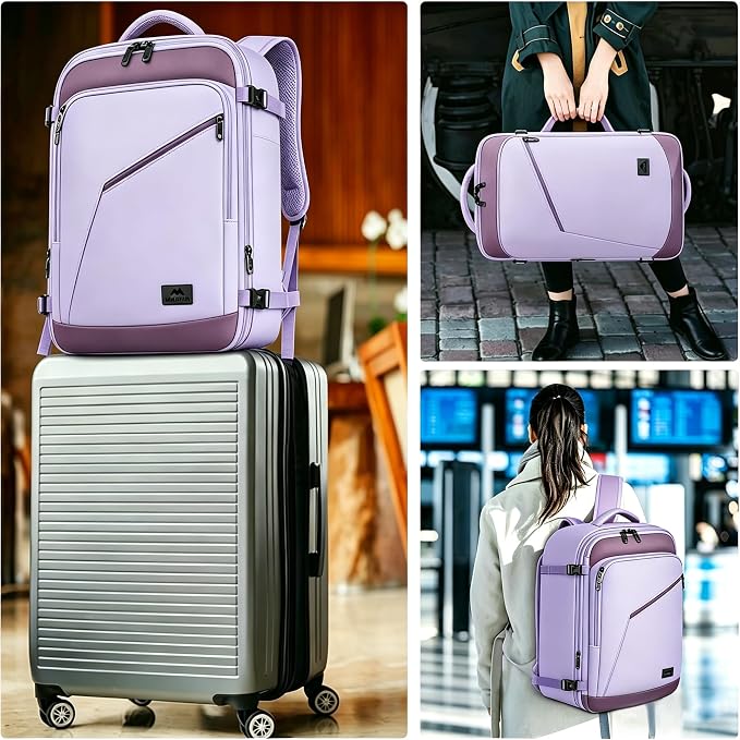 MATEIN Travel Backpack, Carry on Backpack with Detachable Shoulder Straps | Personal Item Bag for Traveler, Large Capacity, Water Resistant, Traveling Essential for Women Men Teacher Nurses, Purple - Image 8
