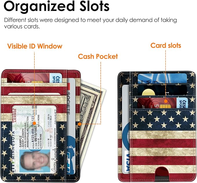 FINTIE Slim Front Pocket Wallet, RFID Blocking Credit Card Holder | Minimalist Card Cases with ID Window for Men Women, US-Flag - Image 4