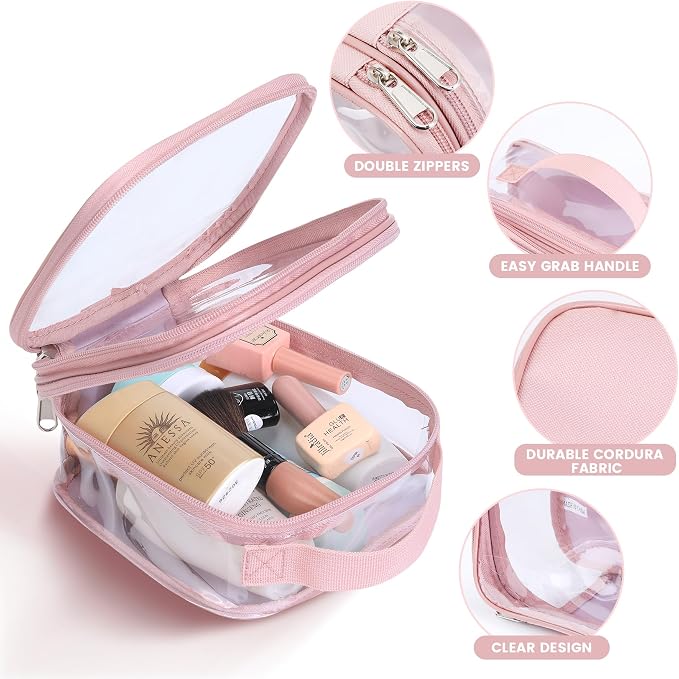 BORMELUN TSA approved small toiletry bag - clear travel pouch carry on case organizer reusable see-through pvc plastic small （pink - Image 2
