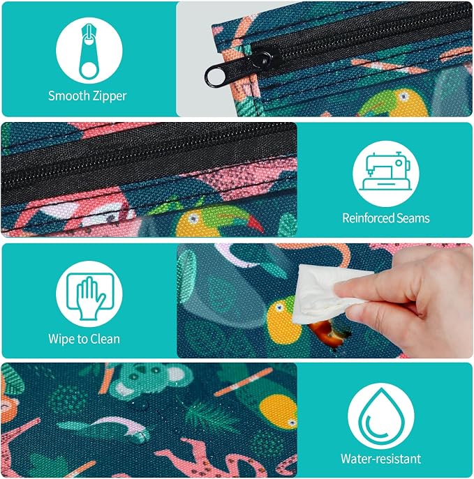 HIONXMGA Set of 3 Diaper Bag Organizing Pouches, Space-Saving, 3 Large Size | Clear Front Toiletry Bags Waterproof Zipper Pouches for Women Kids Toiletries Baby Essentials Well-Organized Carry, Jungle - Image 6