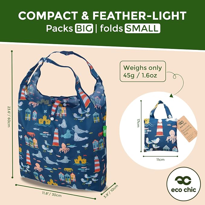 ECO CHIC Foldable Reusable Grocery Bags - Lightweight, Recycled & Reusable Shopping Bag - Waterproof Packable Tote - Image 4