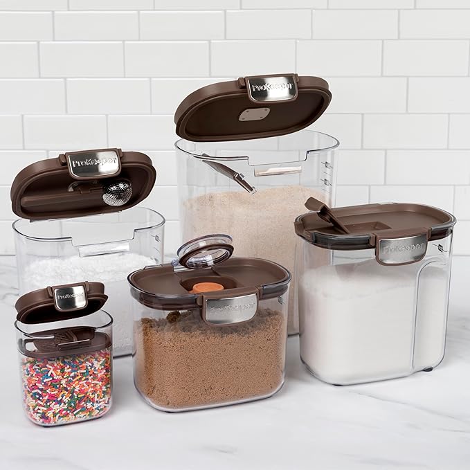 ProKeeper+ Airtight Food Storage Container Set – Clear Plastic Flour and Sugar Canister Set with Magnetic Accessories for Kitchen Organization (Brown, 9-Piece) - Image 2