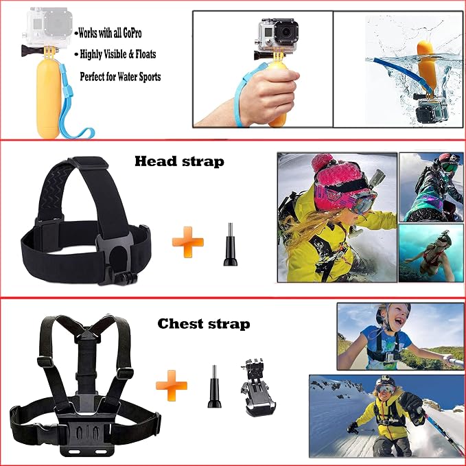 60 in 1 Action Camera Accessories Kit for GoPro 13 12 10 9, Insta360, DJI | Compatible with GoPro Hero 8 7 6 5 , AKASO，Campark APEMAN Action Cams - Image 4