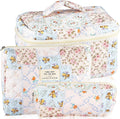 URSKYTOUS 3Pcs Cotton Quilted Makeup Bag for Women Girls Large Small Travel Floral Cosmetic Bags Set Cute Coquette Makeup Pouch for Purse Aesthetic Cloth Bee&Flower Storage Toiletry Bag Organizer by URSKYTOUS