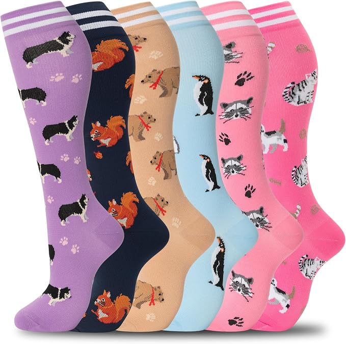 fenglaoda Compression Socks Women Men 6 Pairs, Knee High Best Support Circulation Socks for Running, Travel, Flight, Nurse by fenglaoda