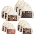 12 Pcs Shoe Bags for Travel, Beige Dust Bags for Handbags, 4 Size | Dustproof Drawstring Bags, Breathable Non Woven Fabric Storage Bag for Handbags Shoes Purses by Unknown