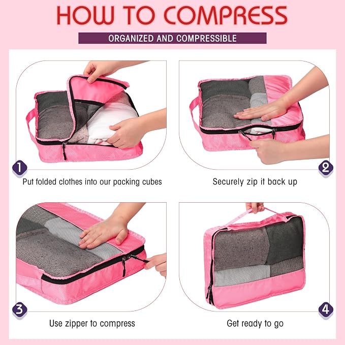 5 Pcs Packing Cubes for Suitcase Large Travel Cubes Carry on Luggage Organizer Bags for Clothes Accessories(M,Purple) - Image 4