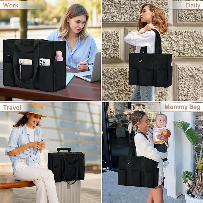 Becokan Large Tote Bag for Women Waterproof with 12 Pockets Top Zipper Closure Utility Teacher Nurse Bags for Work School - Image 6