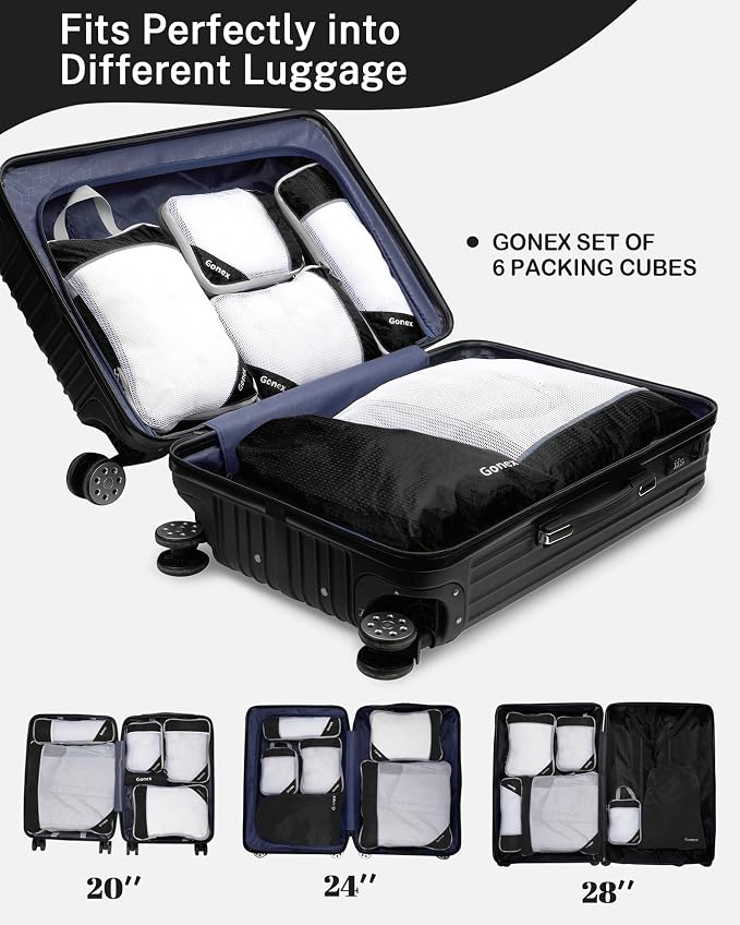 Gonex Compression Packing Cubes for Travel, Mesh Bags Luggage Organizers | Set of 4/5/6/7/10 for Essentials, Extensible, Fits 20"Carry-on Suitcases, See-through Mesh, Double Zipper Compression - Image 5
