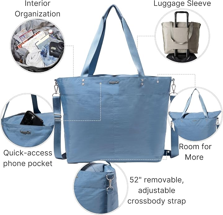 Baggallini Carryall Tote - Lightweight Nylon Zipper Top Weekender Travel Beach Bag w/Luggage Sleeve - Image 3