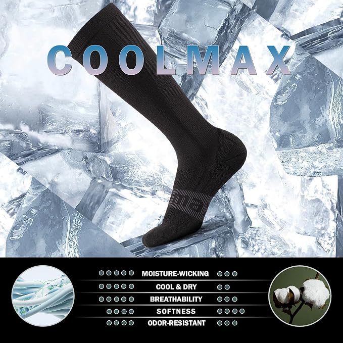 BRISIRA Coolmax Cooling Compression Socks for Women 2 Pairs Knee High 15-20 mmHg Arch Support for Nurse Pregnancy Flying | 2 Pair, Arch Support, Anti Blister, Breathable, Moisture Wicking, Cushioned, Flying, Nurses, Pregnancy, Travel - Image 2
