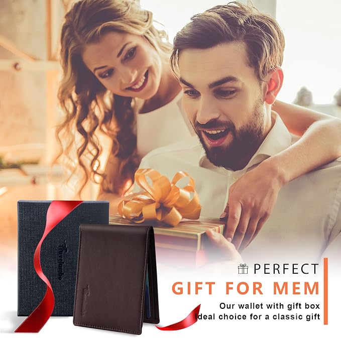 Travelambo Genuine Leather Wallet for Men with Gift Box - Handmade Bifold Stylish - Mens Wallets Rfid Blocking with 2 ID Windows - Image 7