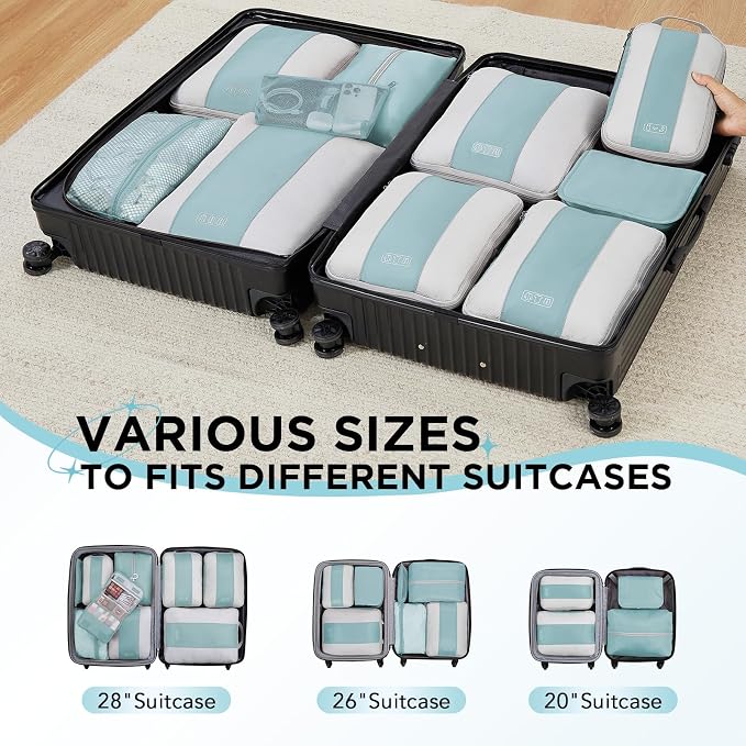 OlarHike 10 Set Compression Packing Cubes for Travel Essentials,Compressible Expandable Space Saver Bags for Organizing Clothes,Luggage Suitcase Garment Bags with Over 1000 pcs Mesh Holes(Blue Gray) - Image 8