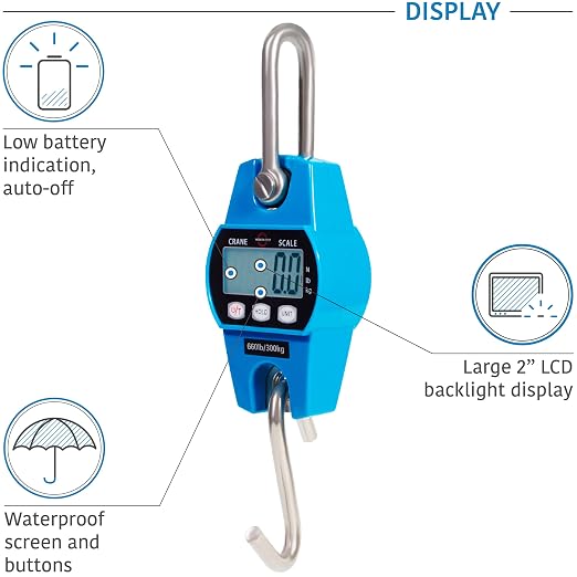 Digital Hanging Scale 660 LB 300 KG - Professional Heavy Duty Waterproof Fish Scale - Portable Durable Crane Scale for Luggage Weight Suitcase Hunting Farm Bike Bow Fish Weight Fishing Scale - Image 8