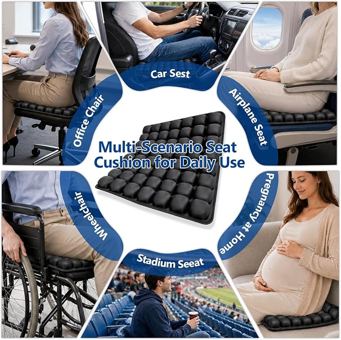 Ergonomic Inflatable Seat Cushion with 56 Airbags | Portable Travel Cushion, for Long Flights, Car & Office, Black - Image 7