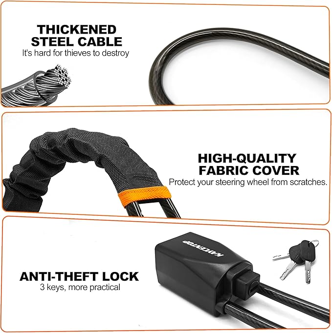 KAYCENTOP Car Steering Wheel Lock, Seat Belt Lock, Anti-Theft Device, Max 17 Inch Length, Small and Light-Weight, Multi-Functional, Fit Most Vehicle, SUV, Golf Cart Security (Black) - Image 4