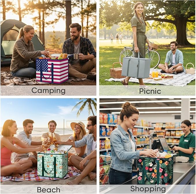 BALEINE 2Pk Insulated Reusable Grocery Bags, Collapsible Cooler Bag for Groceries, Heavy Duty Large Insulated Bag (16''x9''x13'', Urban Gray) - Image 5