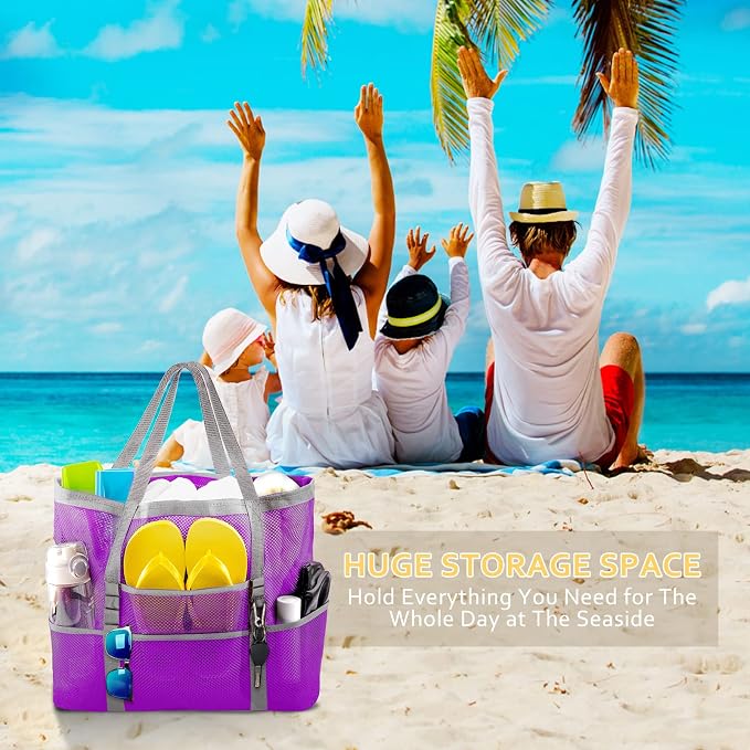 SRISE Mesh Beach Bag - Large Beach Tote Bag for Family Beach Bag for Toys & Vacation Essentials - Image 7